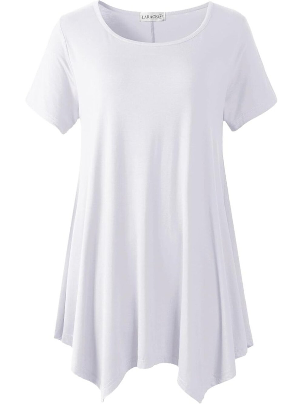 〽️ Women White Short Sleeve Asymmetrical Tunic Casual Summer Blouse Top